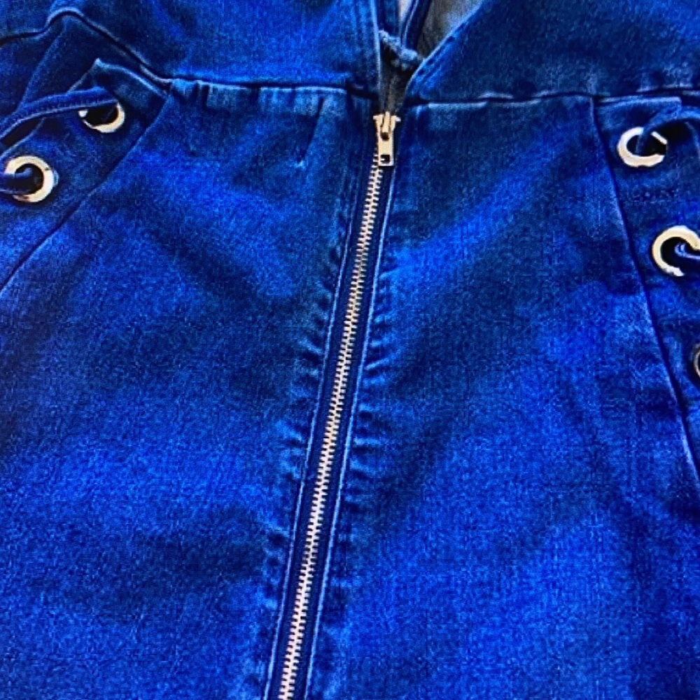 C’est Toi Dark Blue Jean Jumpsuit with Ties - Picture 9 of 12